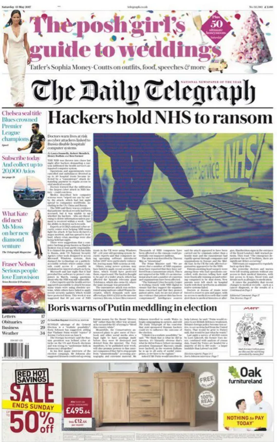 Şekil 10: The Daily Telegraph, İngiltere, 22 Mayıs 2017 