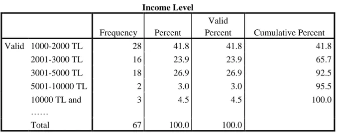 Table 8. Table of Income Level 