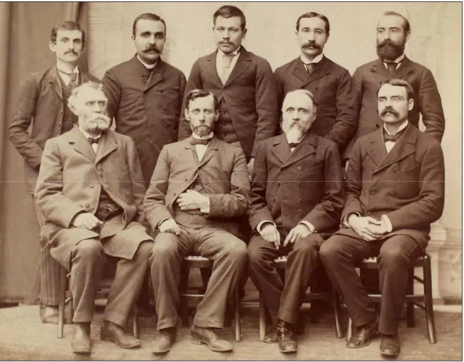 Figure 2: Graduates and professors from the Theological Seminary, 1894. Front Row L to R: Edward Riggs, Charles Tracy, John  Smith, and George White