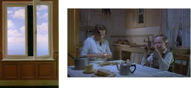 Figure 1: Rene Magritte’s La Lunette d’approche and a screenshot from Spider