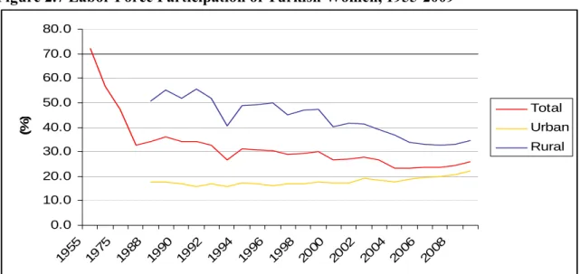 Figure 2.7 Labor Force Participation of Turkish Women, 1955-2009 