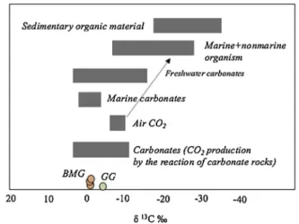 Fig. 10. δ 13 C values for the thermal waters (modi ﬁed after Hoefs, 1997).