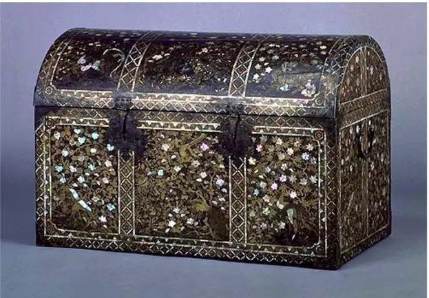 Figure 1. European-style chest with plant, bird, and animal designs in mother-of-pearl inlay, sixteenth 