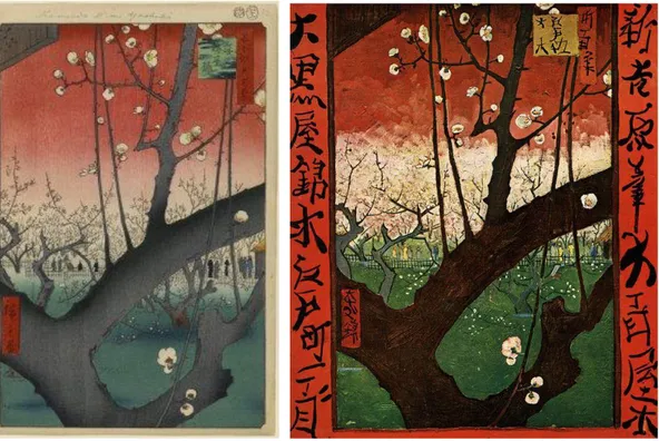 Figure  2.  (left)  Ando  Hiroshige,  Kameido  Umeyashiki  (Plum  Estate,  Kameido),  No
