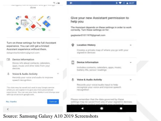 Figure 1.8: Google Assistant- On the Right, Screenshot from the Previous Setting Set, and 