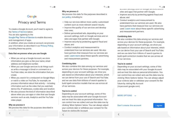 Figure  2.2:  Google’s  Privacy  and  Terms  Showing  the  Information  Google  Provides 