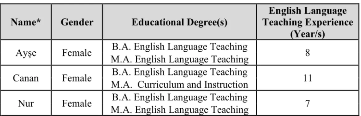 Table 3.1: The Participants’ Profiles  