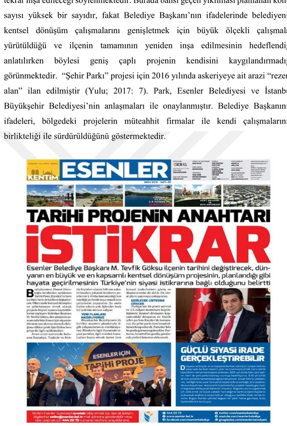 Şekil 1.2. 12.10.2015 tarihli Esenler Belediyesi’nin Yayını Olan “Kentim Gazetesi 