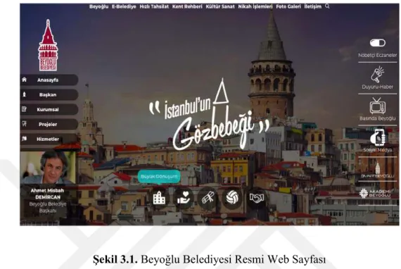 Şekil 3.1. Beyoğlu Belediyesi Resmi Web Sayfası 