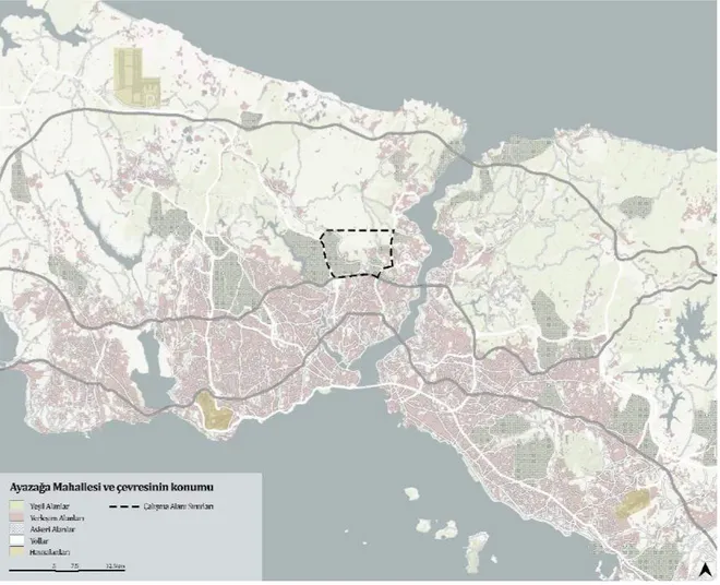 Şekil 1: Ayazağa Mahallesi ve çevresinin İstanbul içerisindeki konumu. 