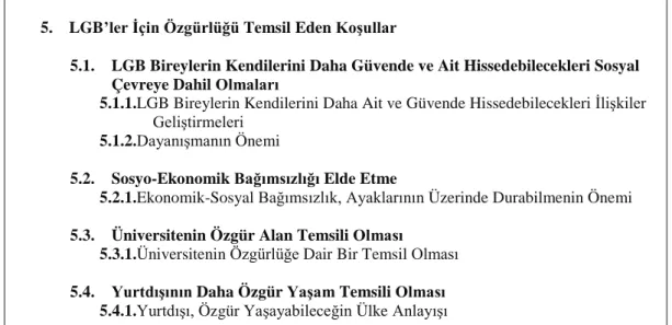 Tablo 7: 5. Üst Düzey Tema: LGB’ler İçin Özgürlüğü Temsil Eden Koşullar 