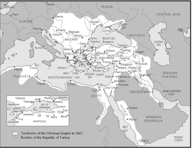 Fig. 1 Ancient and modern sites in and around the Ottoman Empire and Republic of  Turkey [Shaw] 
