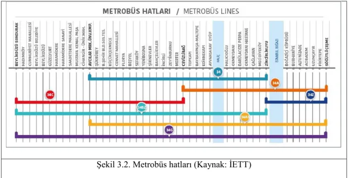 Şekil 3.2. Metrobüs hatları (Kaynak: İETT)  