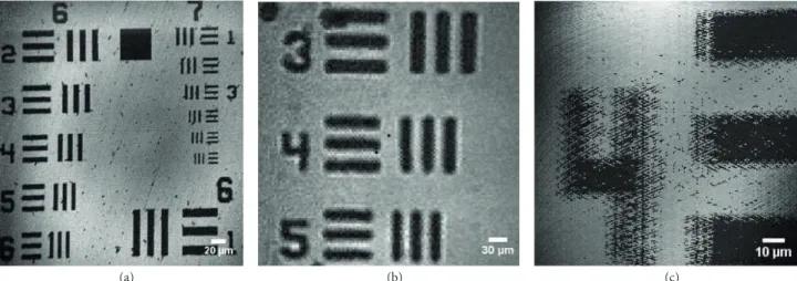 Figure 5. USAF 1951 resolution target images obtained by using different scanning modes of the system