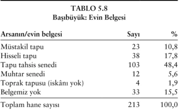 TABLO 5.8 Başıbüyük: Evin Belgesi