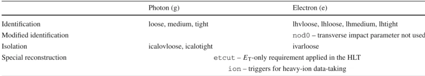 Table 4 Selected optional requirements which can be suffixed to photon and electron trigger names