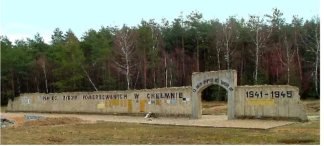 Figure 1.4: Chełmno extermination camp. Wall at the spot where Jews were buried   after they were killed in the forest (Photo Credit: Alan Collins) 