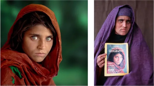 Figure 2.3: Afghan Girl: Sharbat Gula, National Geographic 1985  Figure 2.4: Afghan Girl: Sharbat Gula, 2002  (Newman, 2002) 