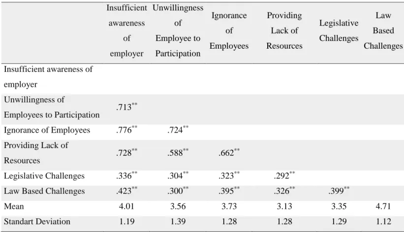 Table 3.5 : Correlations Between the Dimensions of Challenges of Occupational Safety Specialists Scale 