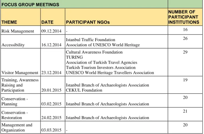 Table 3.2.1 Focus Group Meetings and Participant NGOs 