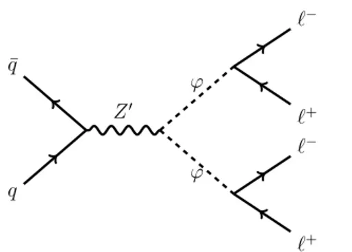Fig. 1. Leading order Feynman diagram for the production and cascade decay of a Z  resonance to a four-lepton ﬁnal state.