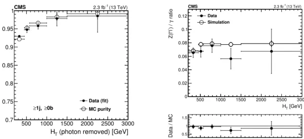 Figure 3. The left plot shows the photon purity, P γ , measured in data for the single-photon