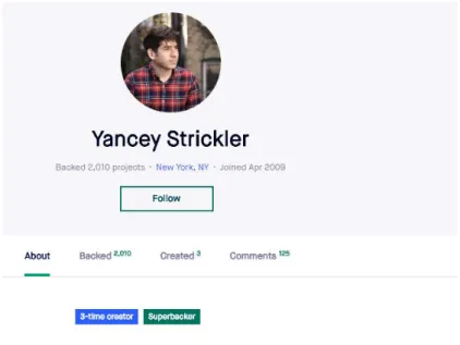 Figure 3.4 Kickstarter Co-founder Yancey Strickler’s profile page on Airbnb