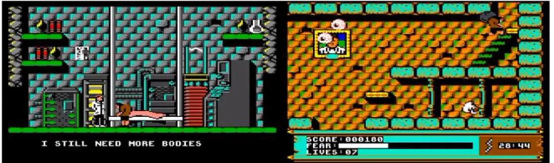 Figure  21.  Screenshots  from  a  narrative  sequence  and  a  ludic  sequence  of  Zeppelin  Games' 1992 game Frankenstein