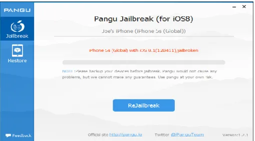Figure 4 - Pangu software screen after iOS Jailbreak 