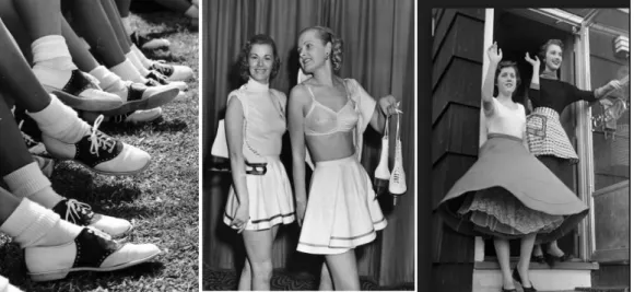 Figure  2.14:  Saddle  Shoes  (Left),  Chansonette  Bra  (Middle),  Poodle  Skirts  (Right)  Sources: Flickr, Getty Images 