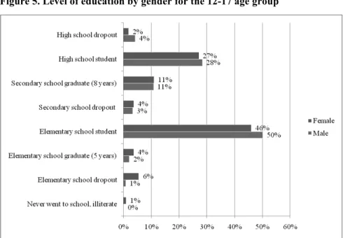 Figure 5. Level of education by gender for the 12-17 age group 