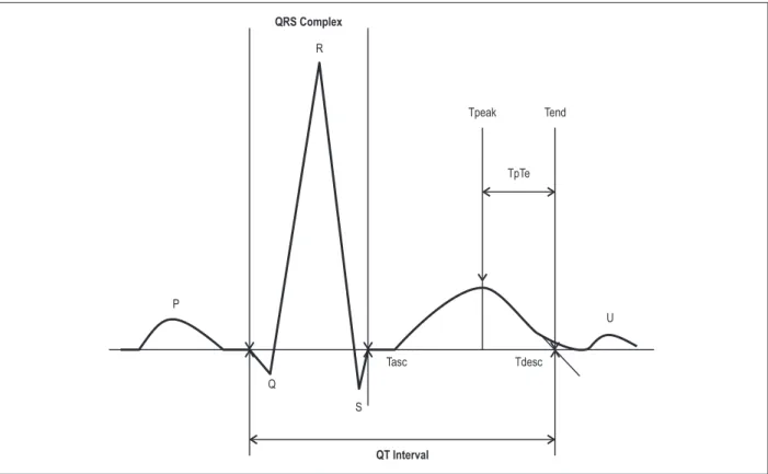 Figure 2 –  Electrocardiographic parameters measured when assessing the QT interval and Tp-e interval.
