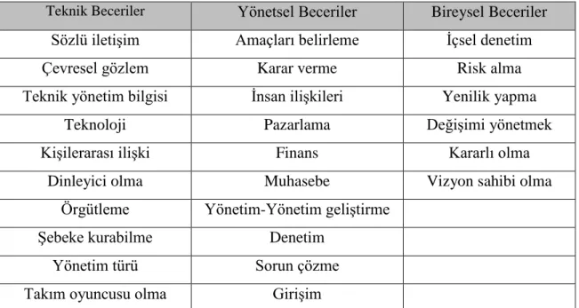 Tablo 1.5.1. Girişimcinin Özellikleri 