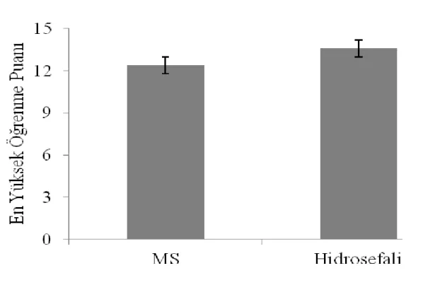 Şekil 3.4’te MS ve Hidrosefali gruplarının Öktem-SBST’nin alt boyutlarından olan En  Yüksek  Öğrenme  Puanına  ait  karşılaştırması  görülmektedir