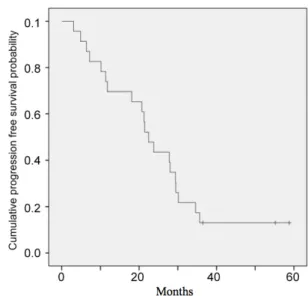 Figure 2. Kaplan-Meier curve for overall survival.Table 1. Patient and tumor characteristics (N=23) 