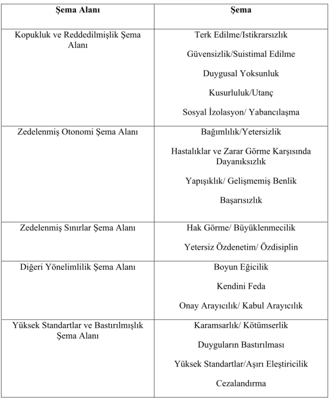 Tablo 3: Şema Alanları ve Erken Dönem Uyumsuz Şemalar 