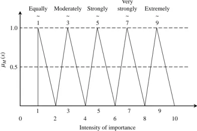 Figure 3. Fuzzy membership function for linguistic values for attributes or alternatives.