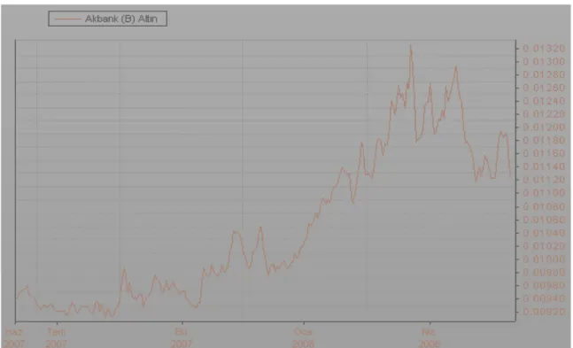 Grafik 1. Akbank B Tipi Altın Fonu -1 yıllık fiyat grafiği (YTL), (01/06/ 2007-01/06/2008)