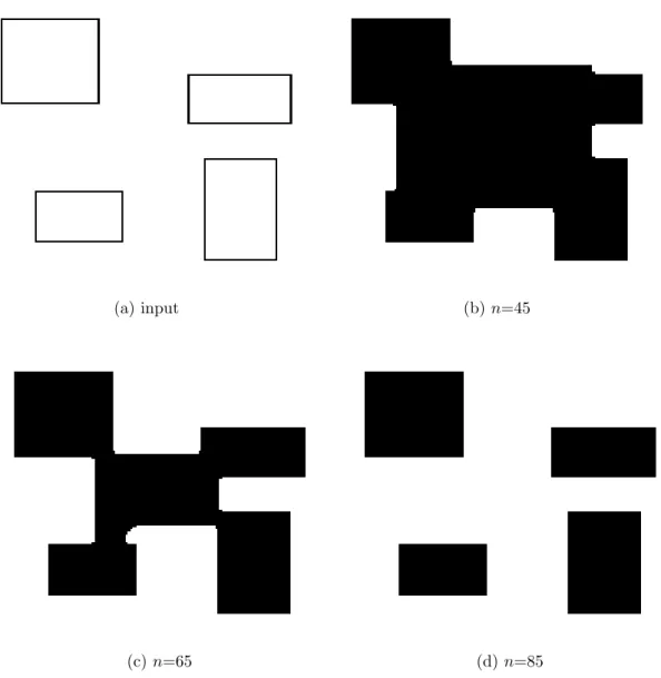 Figure 2.5: (a) Input image and output after (b)n=45, (c)n=65, (d)n=85 iterations