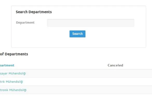 Figure 3 : Search Departments Form and Example of List of Departments 