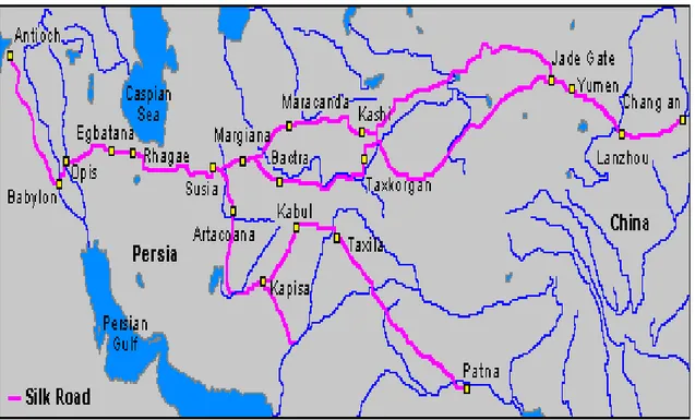 Şekil 3-2 Çin ve İran Arasındaki Tarihi İpek Yolu 