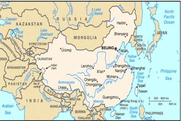 Şekil 1-2 Çin Halk Cumhuriyeti’nin Coğrafi Haritası 