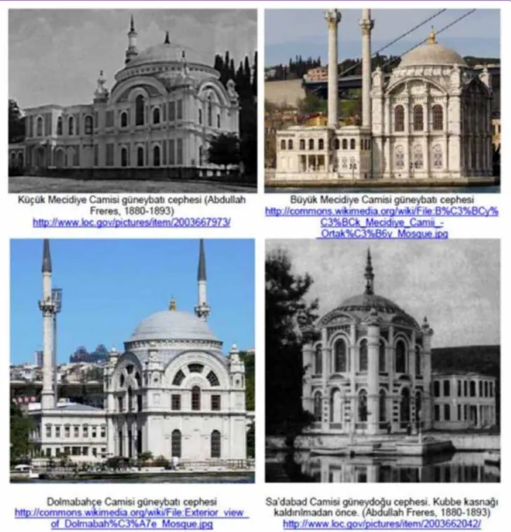 Şekil 10. Küçük Mecidiye, Büyük Mecidiye, Dolmabahçe ve Sa’dabad Camileri.
