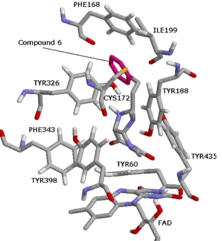 Figure 7. The binding conformation of 1,4-diphenyl-2-butane 7 with MAO-B.