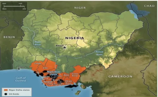Figure 3: Niger Delta States and Oil Fields 