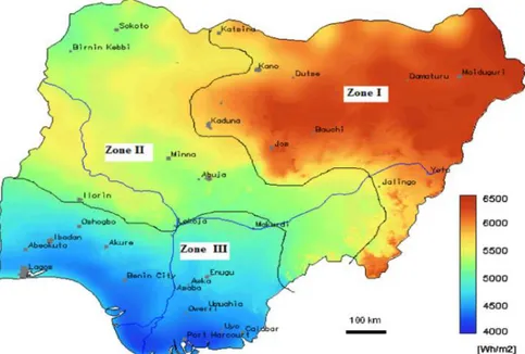 Figure 5: Solar Energy Distribution in Nigeria (Ohunakin et al., 2014) 