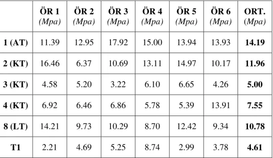 Tablo 5. 13 Basınç dayanım sonuçları 