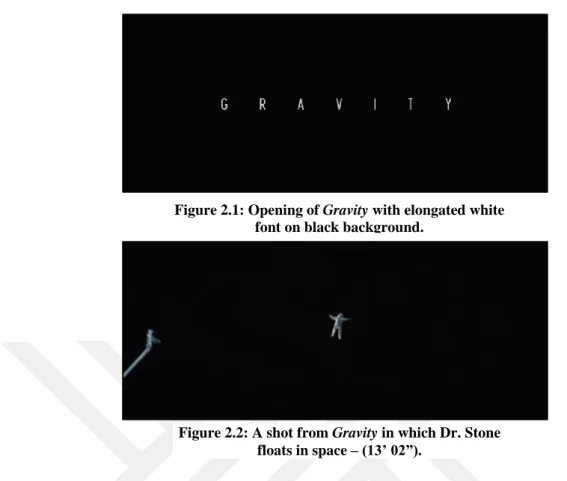 Figure 2.2: A shot from Gravity in which Dr. Stone  floats in space – (13’ 02”). 