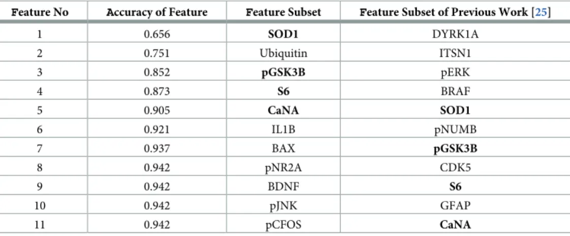 Table 4. Feature subset of normal learning.