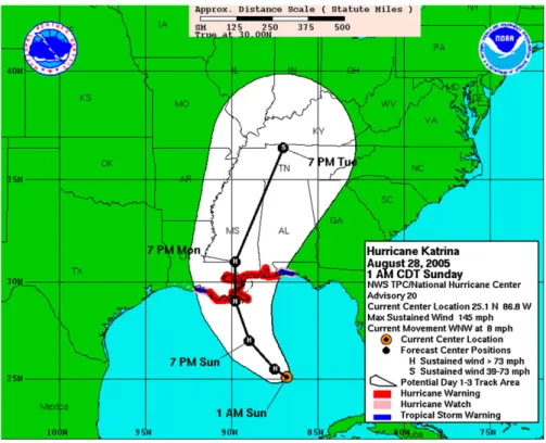 Fig. 1. Tropical cyclone forecast cone for Hurricane Katrina.